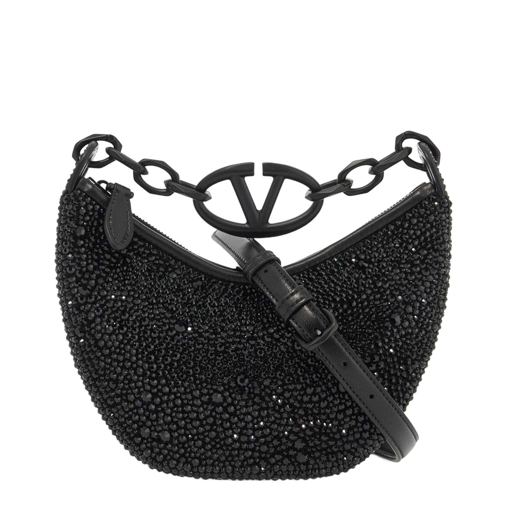 Embellished Leather Hobo VLogo Moon Handbag - Image 1
