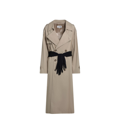 Beige Cotton Trench Coat with Gloves - Image 1