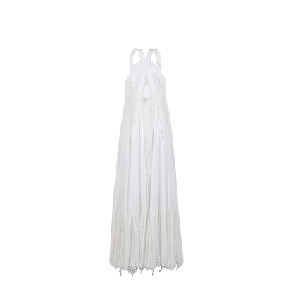 Dress in Light Cotton Poplin with Circular Lace Bodice - Image 2