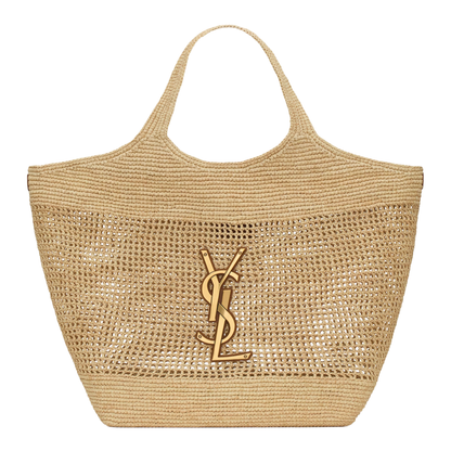 Icare Maxi Raffia Shopping Bag - Naturel and Brown Gold - Image 3