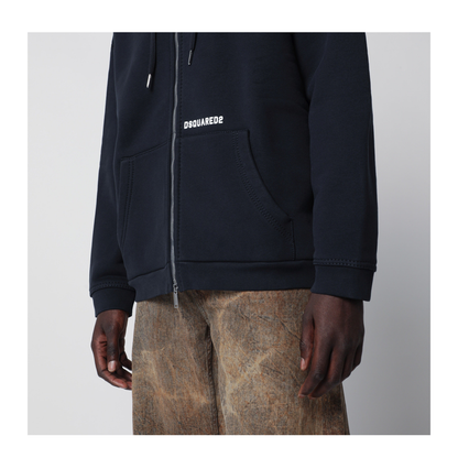 Zip-up Hoodie in Stretch Cotton, Blue - Image 2