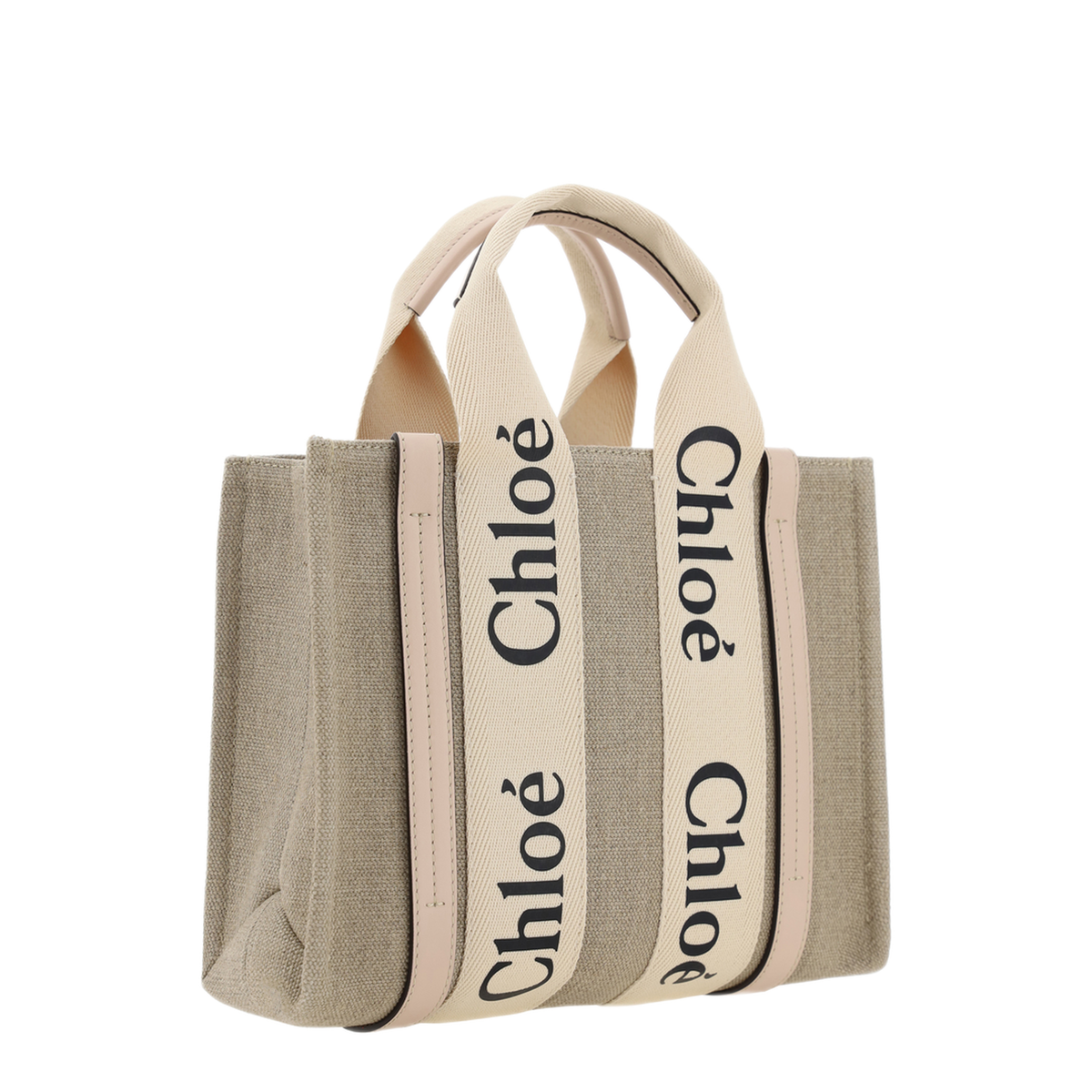 Woody Small Linen Canvas Tote Bag - Cement Pink - Image 2