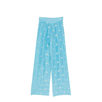 Embroidered Silk Trousers In Blue - Image 1