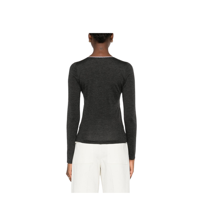 Grey V-Neck Long Sleeve Sweater - Image 2