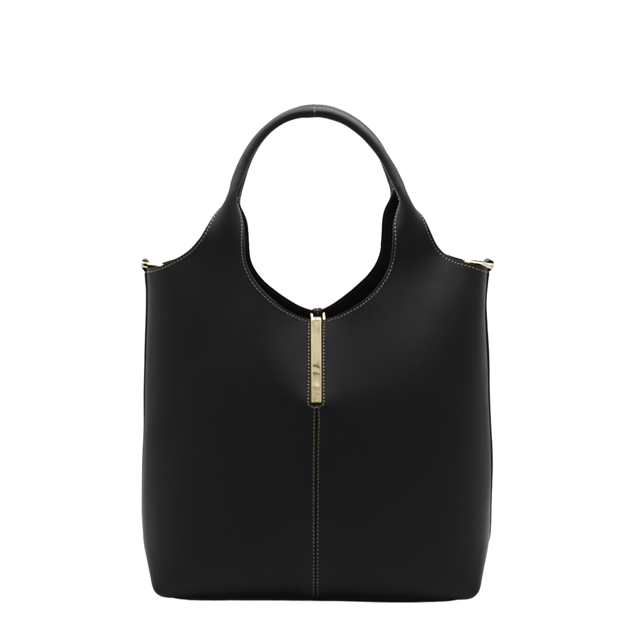 Small Calf Leather Tote - Black - Image 1