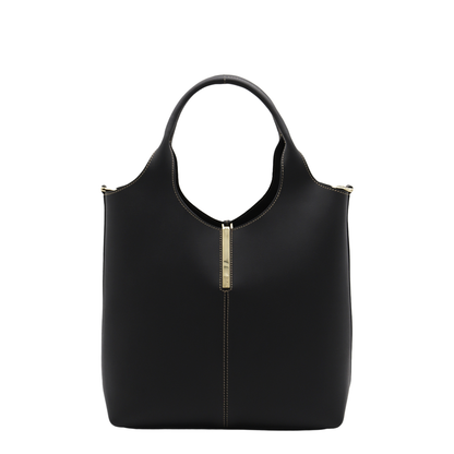 Small Calf Leather Tote - Black - Image 1