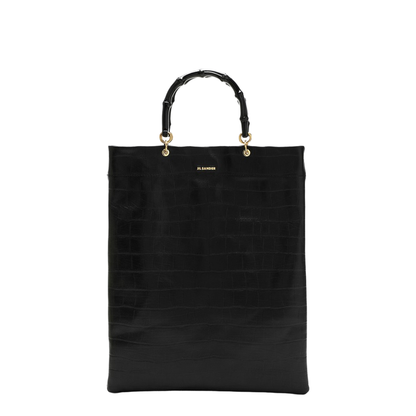 Black Leather Medium Shopping Bag - Image 1