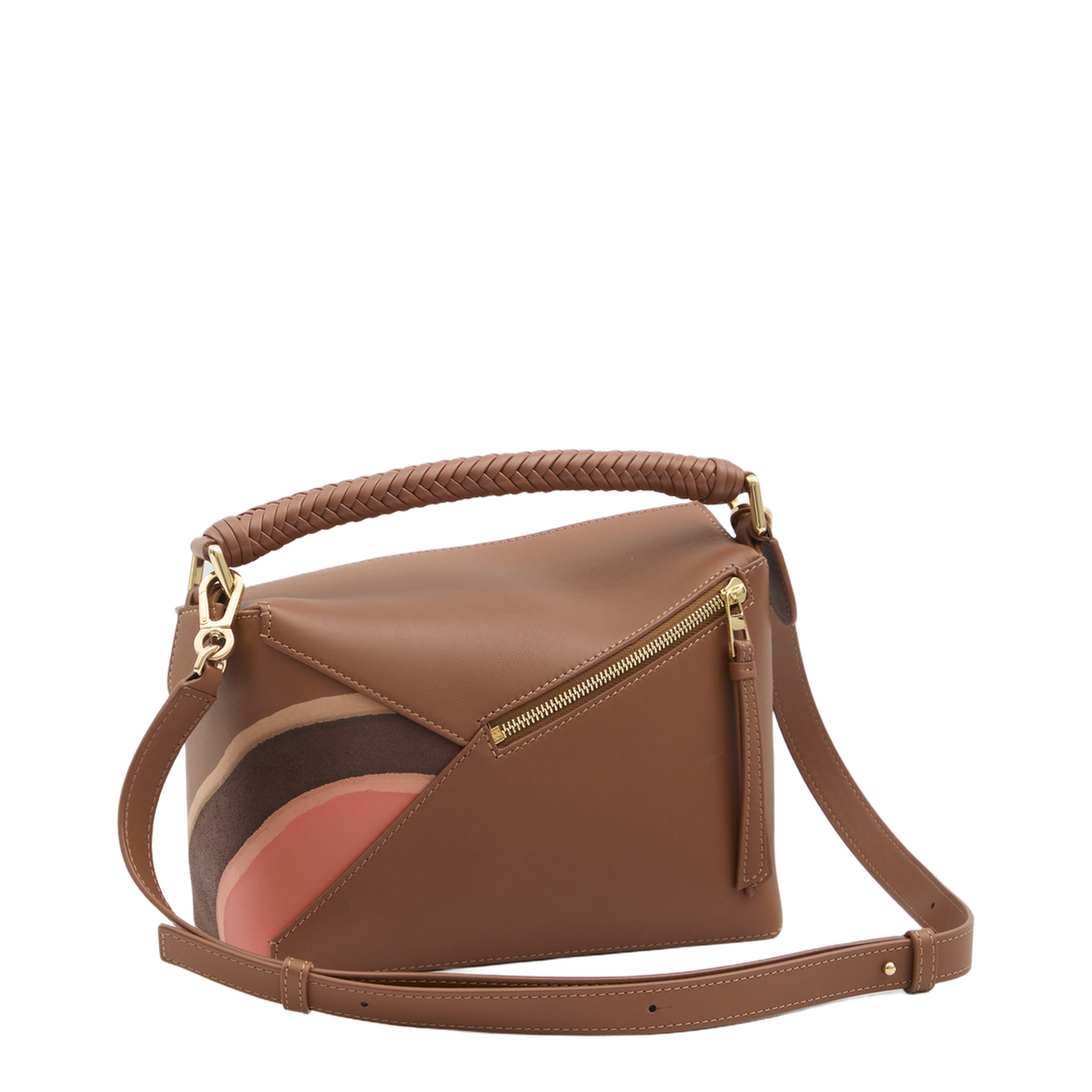 Puzzle Small Calfskin Shoulder Bags - Pecan/Parrot Pink - Image 2