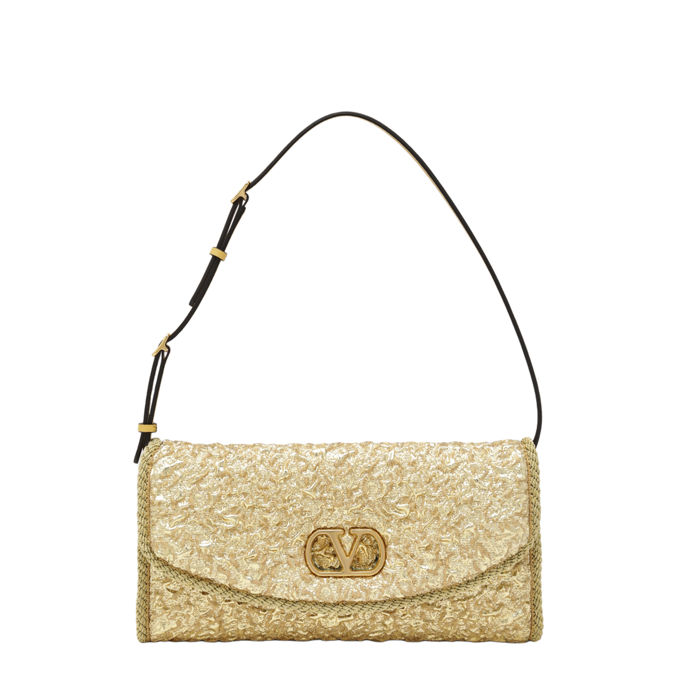 DeVain Small Cloqué Jacquard Shoulder Bag - Gold - Image 1