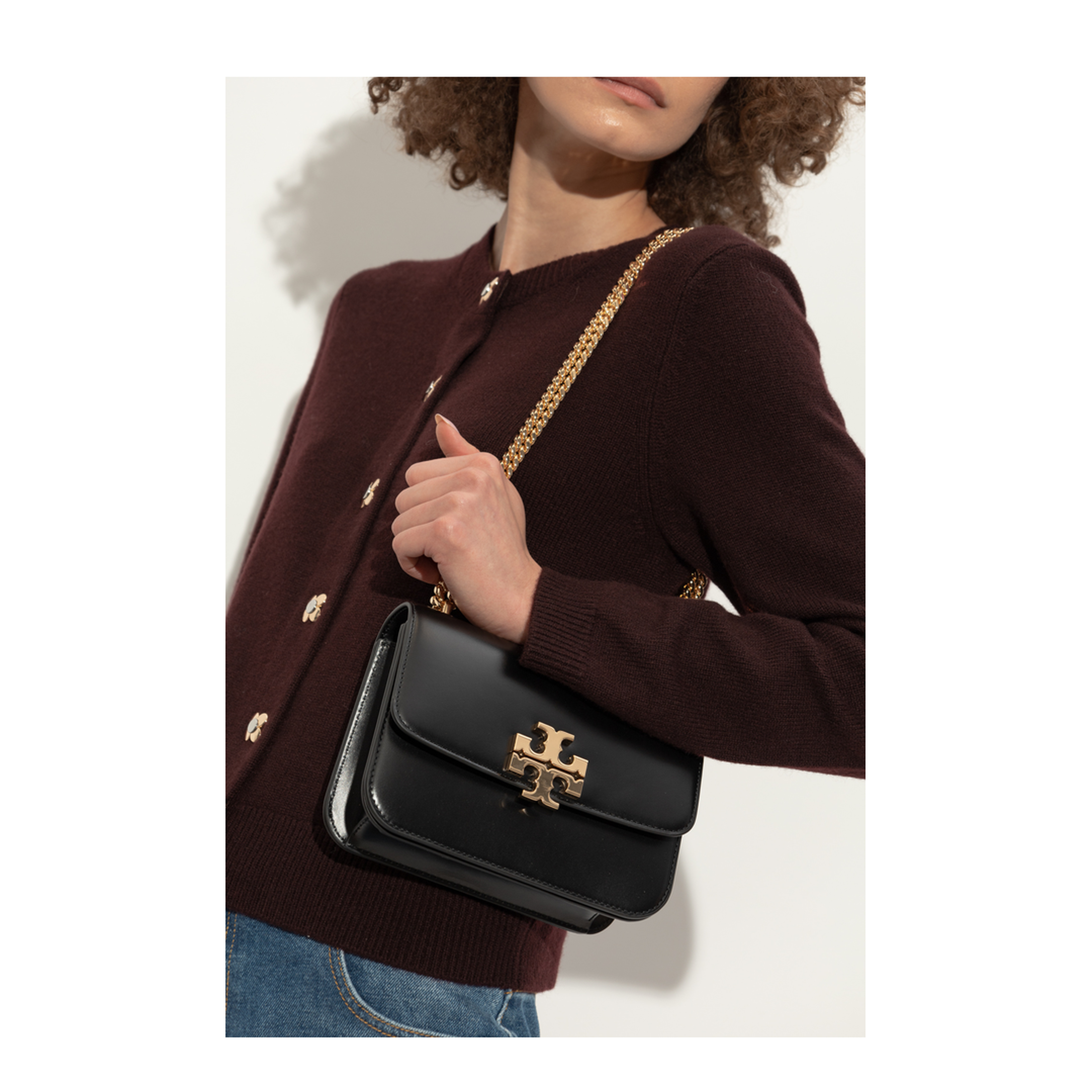 Eleanor Small Calf Leather Shoulder Bag - Black - Image 2
