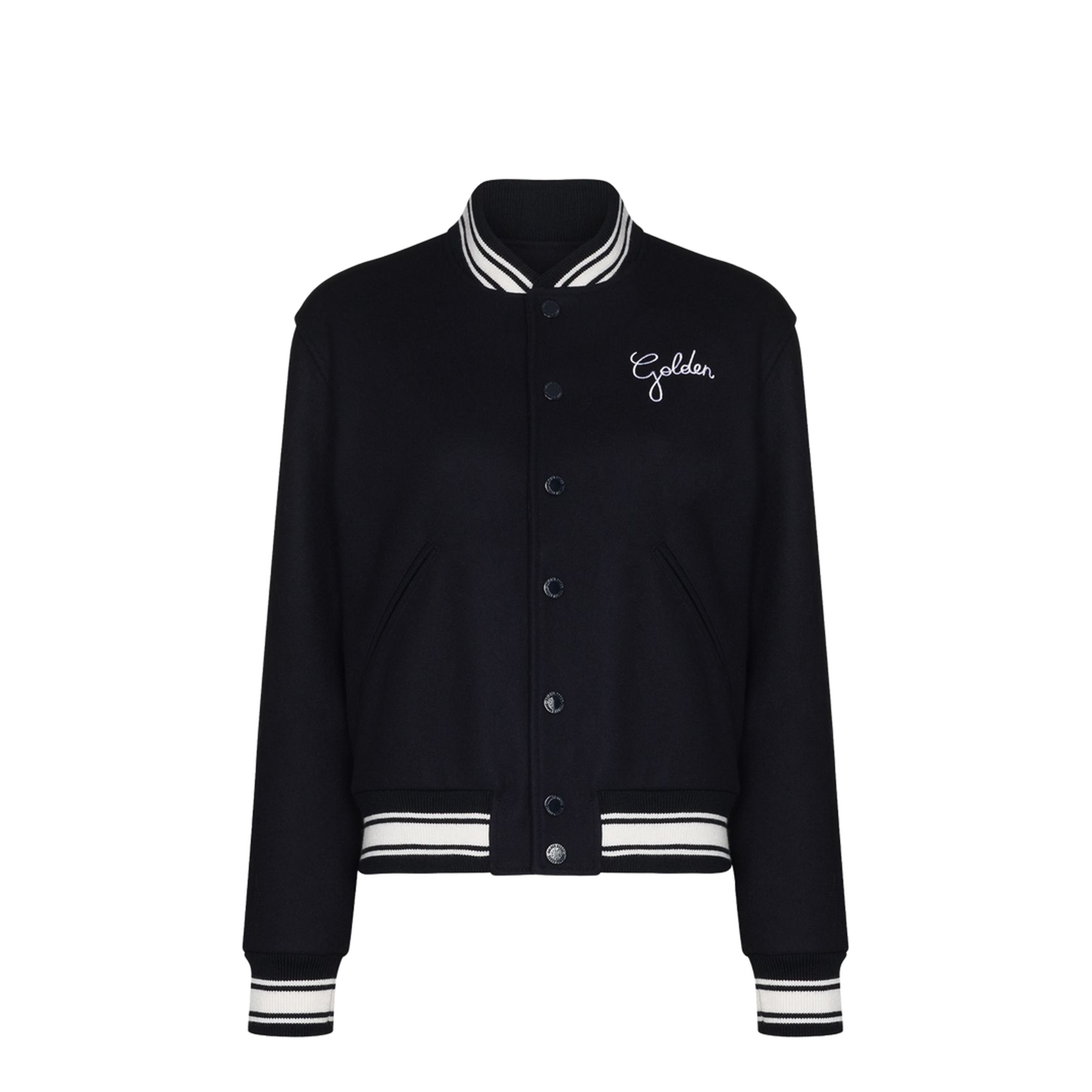 Black Virgin Wool Embroidered-Logo Bomber Jacket - Image 1