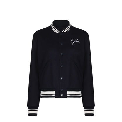 Black Virgin Wool Embroidered-Logo Bomber Jacket - Image 1