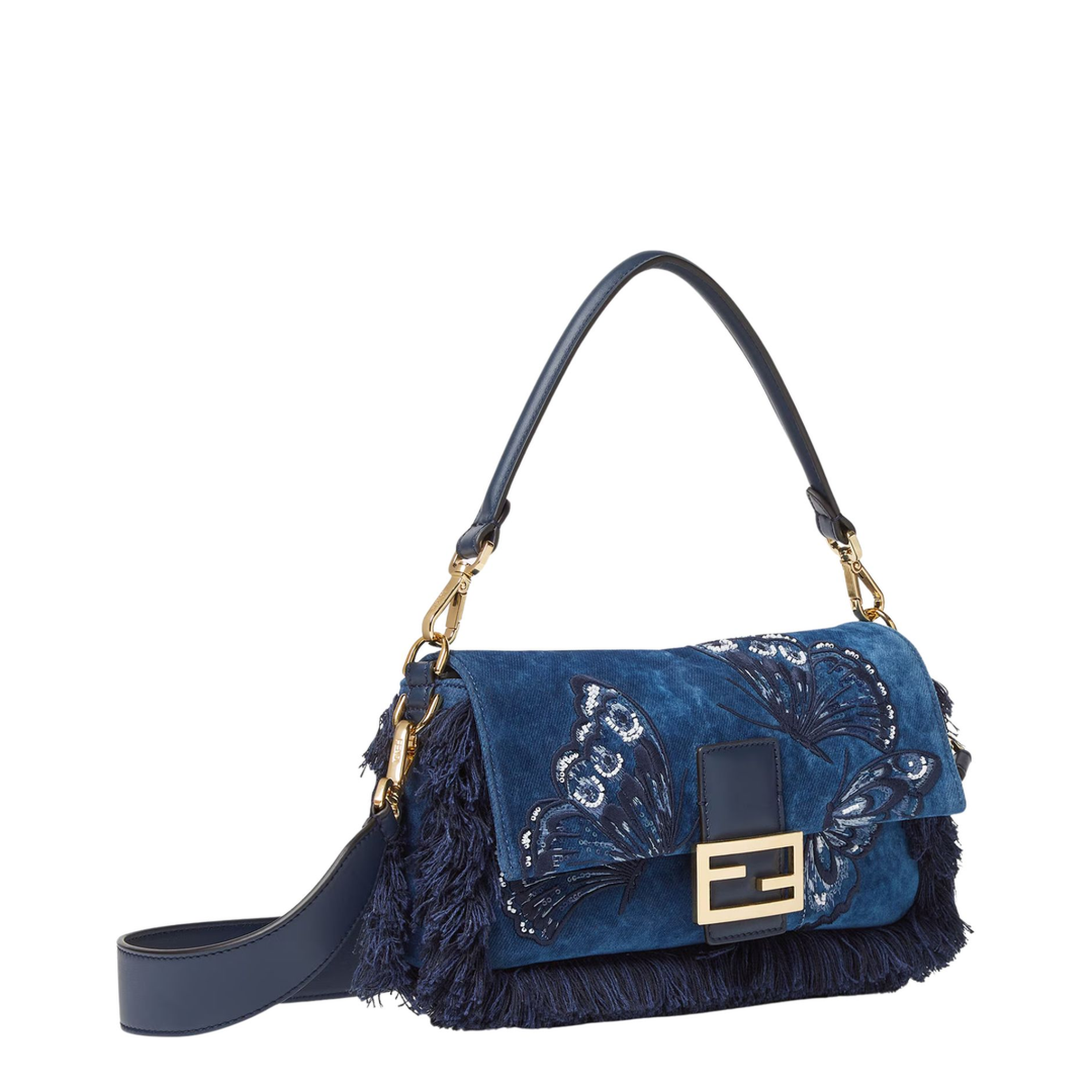 Baguette Flocked Denim Shoulder Bag - Bleu - Image 2