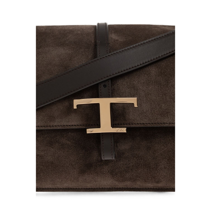 T Timeless Suede Leather Shoulder Bag - Brown - Image 4