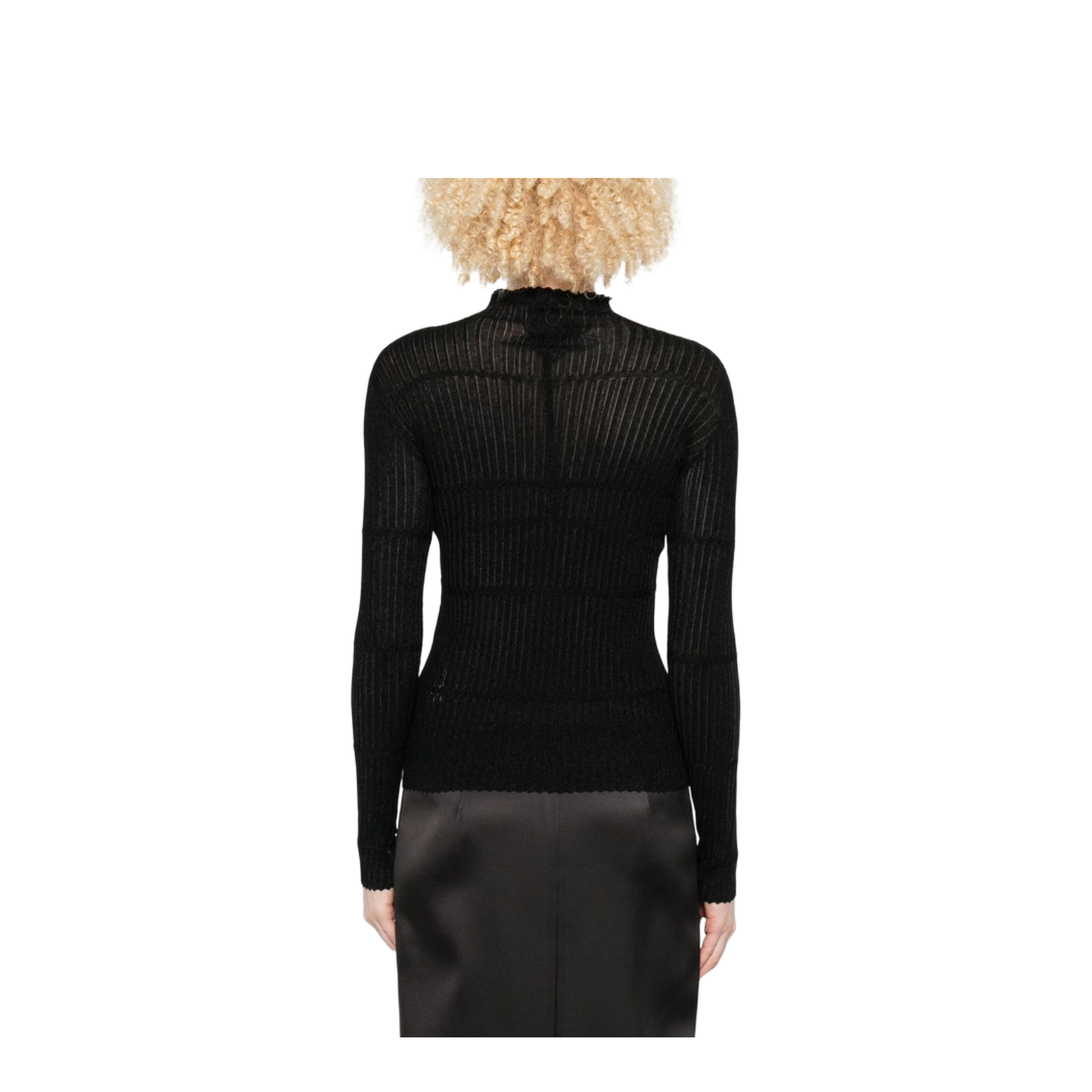 Ribbed Knit High Neck Long Sleeve Sweater Black - Image 5