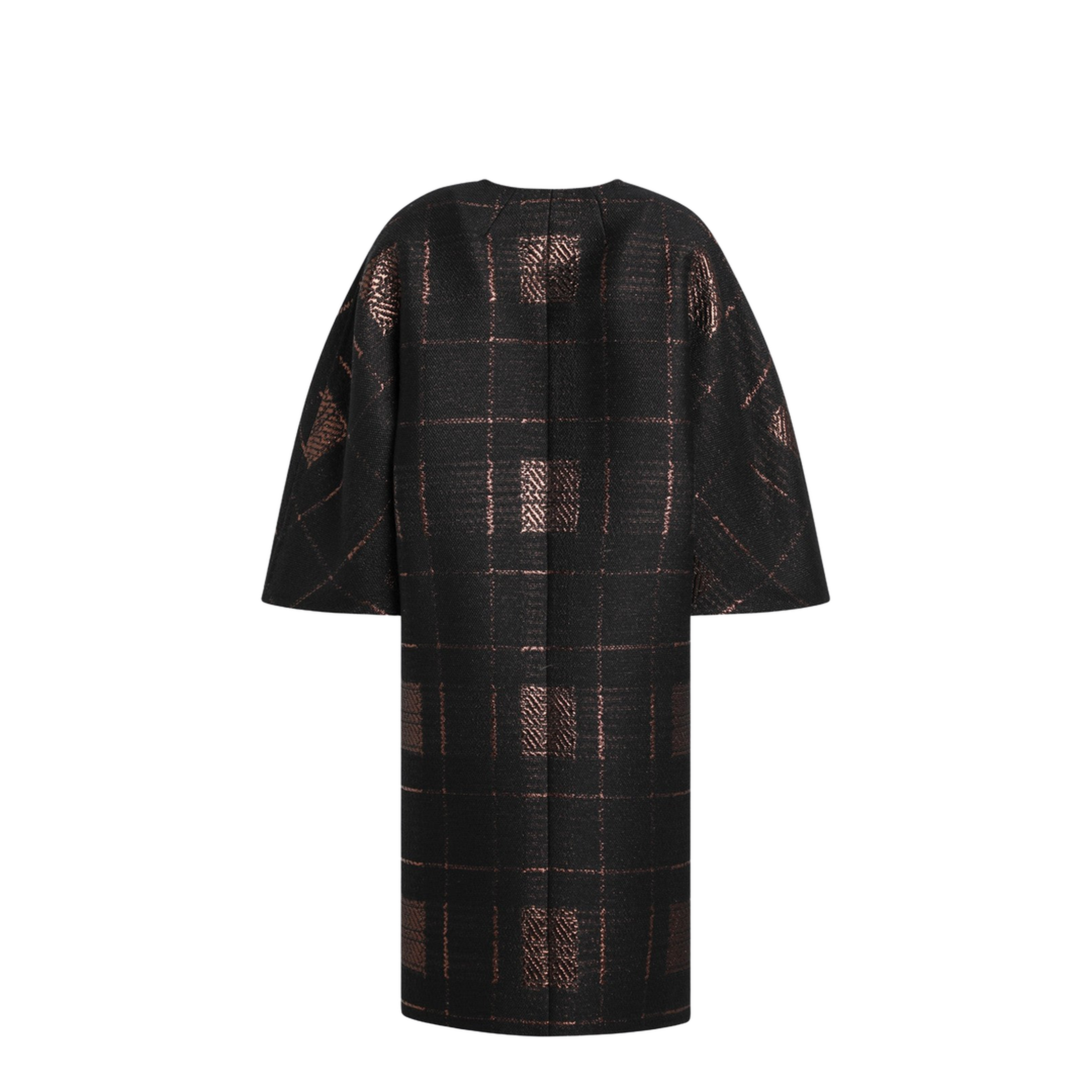 Black Cocoon Coat in Jacquard Lamé - Image 2