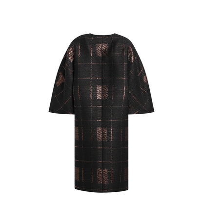 Black Cocoon Coat in Jacquard Lamé - Image 2