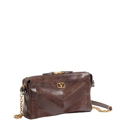 Panthea Small Suede and Nappa Patchwork Shoulder Bag - Ebony - Image 2