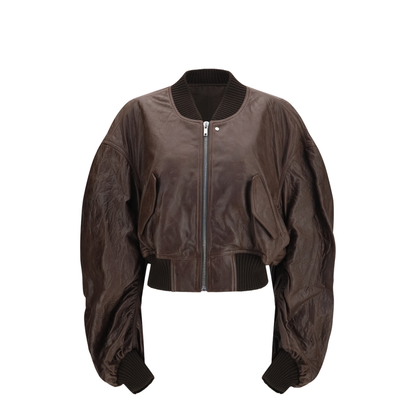 Cropped Leather Bomber Jacket - Image 1