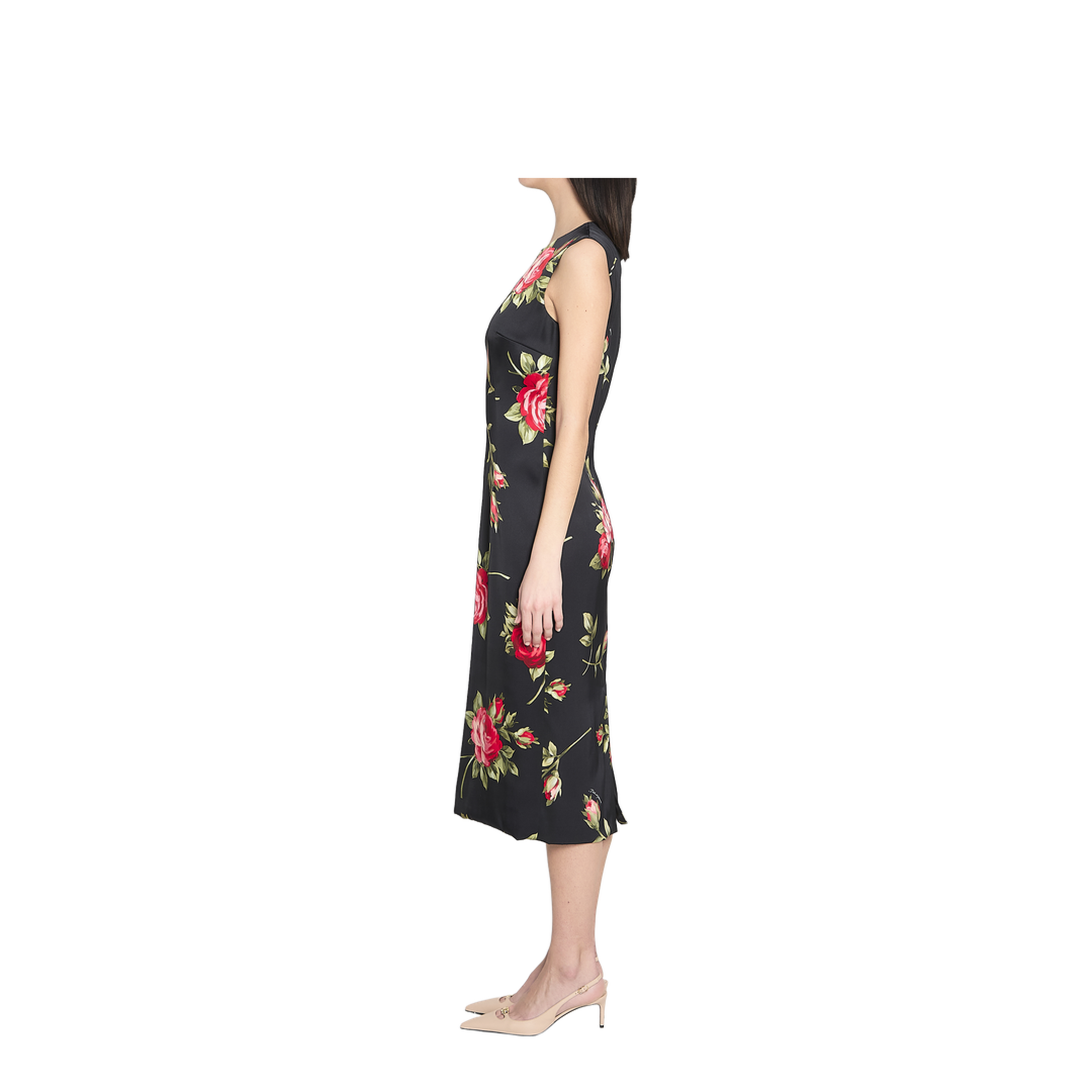 Bouquet Rose Print Satin Midi Dress - Image 3
