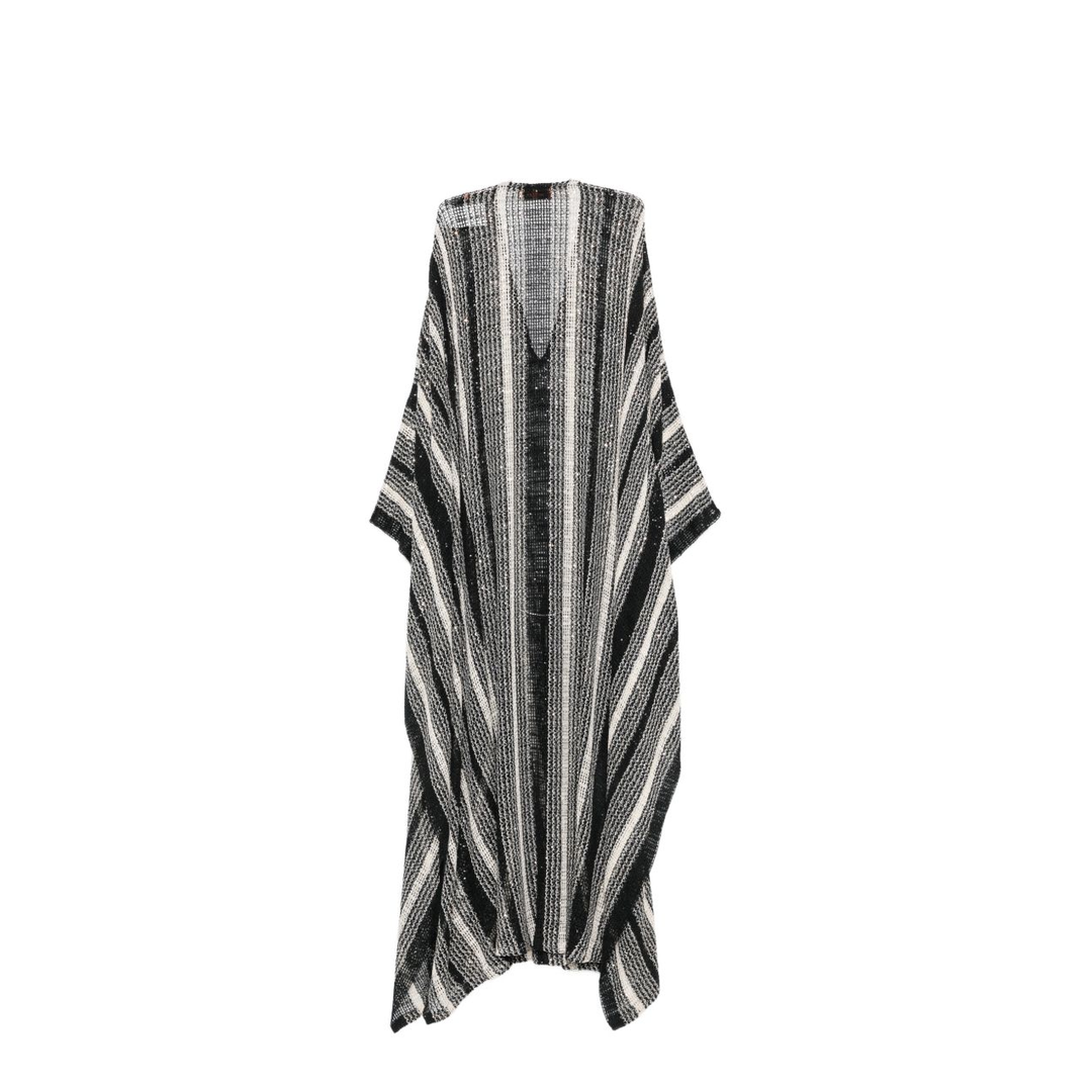 Long Mesh Caftan Cover-Up Black & White - Image 2