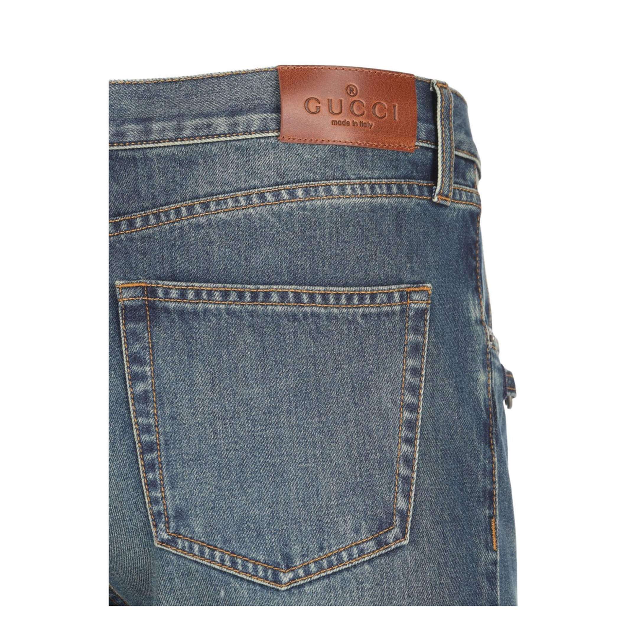 Cotton Denim Pants with Horsebit Detail - Image 4