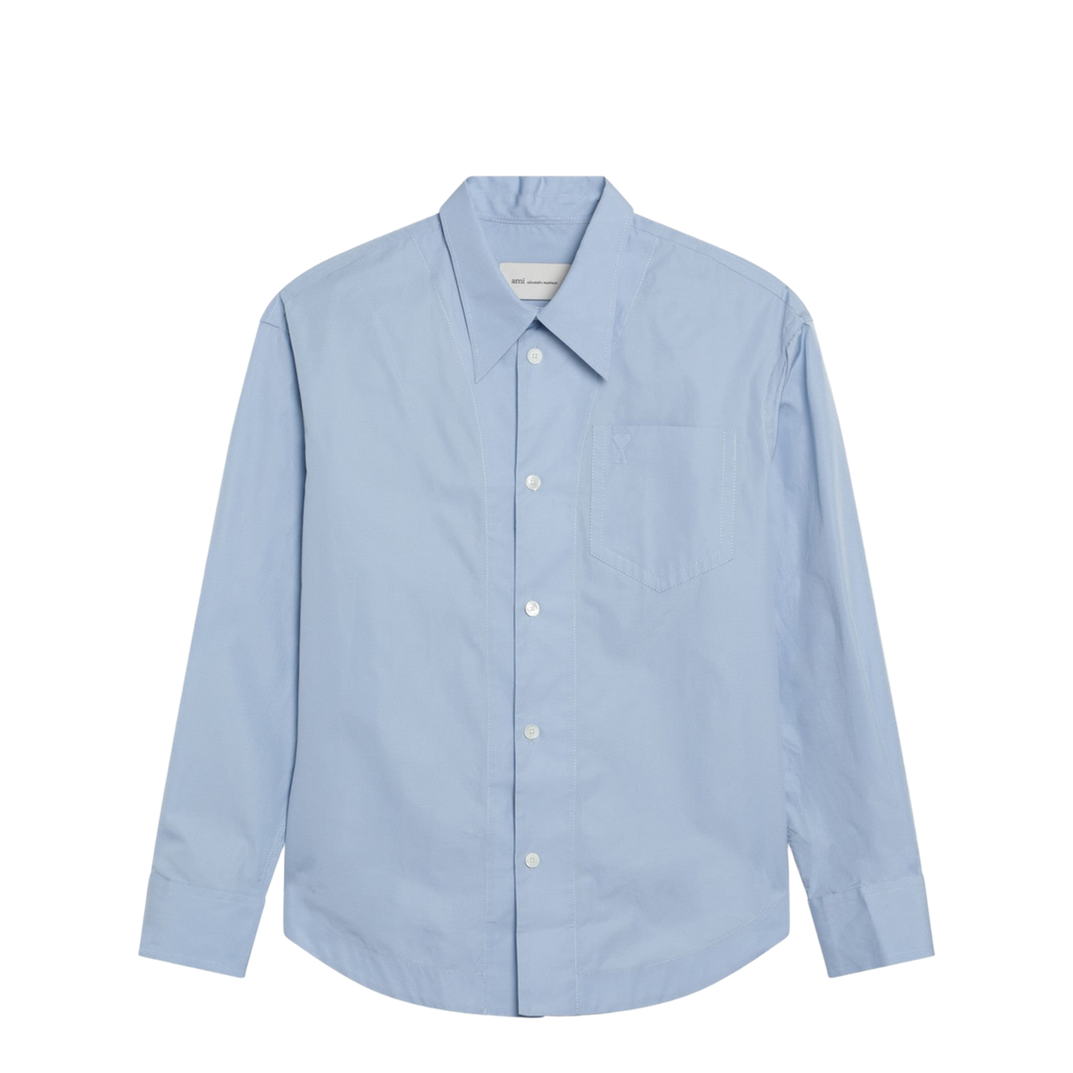 Large Blue Pointed Collar Cotton Shirt - Image 1