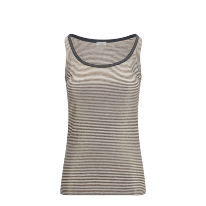 Striped Linen Lamé Jersey Tank Top with Glossy Finishes - Image 1