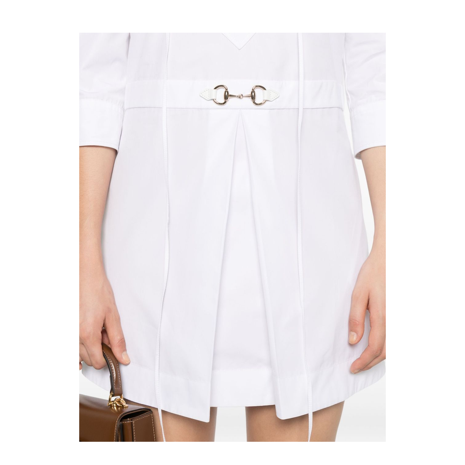 Cotton Poplin Shirt Dress with Horsebit in White - Image 4