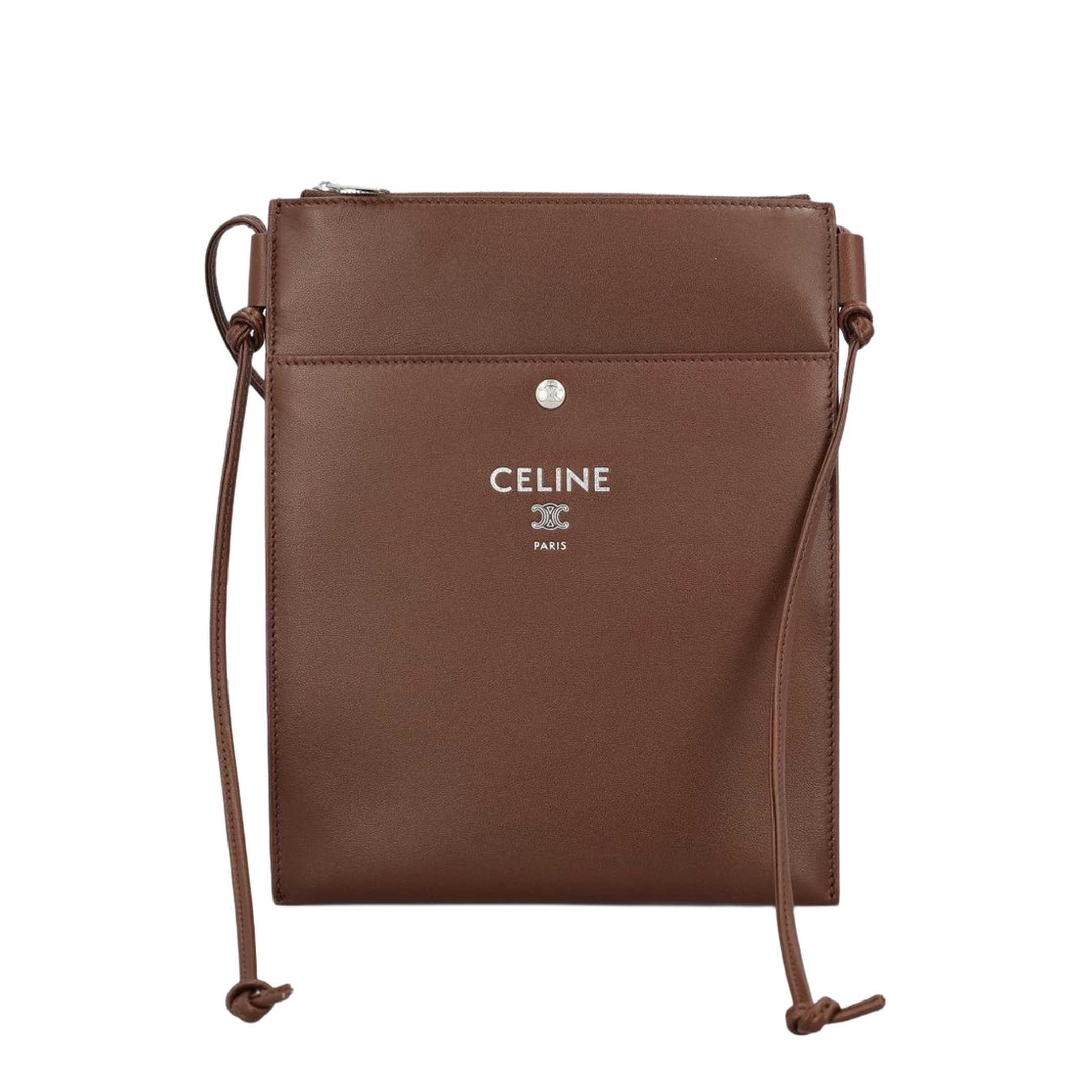 Logo Printed Sharp Leather Crossbody Bag - Brown - Image 1