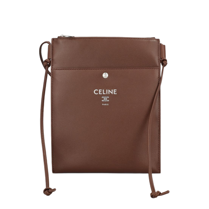 Logo Printed Sharp Leather Crossbody Bag - Brown - Image 1