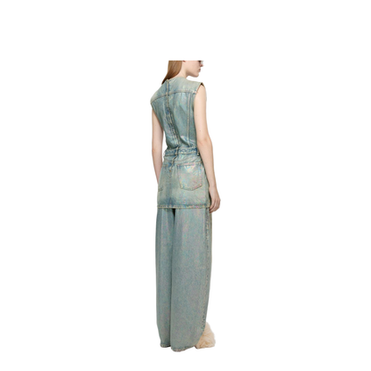 Coated Denim Dress - Mid Blue - Image 4