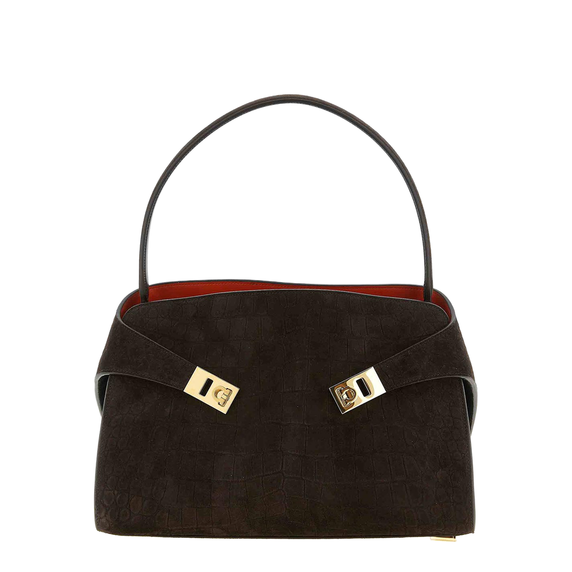 Hug Medium Crocodile-Print Suede Shoulder Bag - Testa di Moro - Image 5