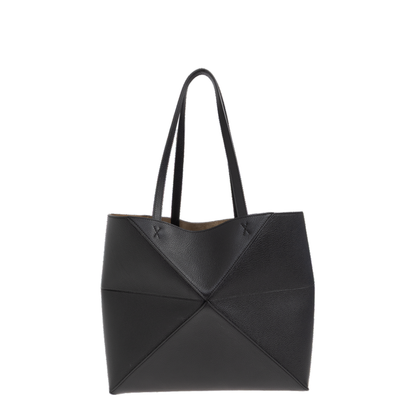 Puzzle Fold Medium Soft Grained Calfskin Tote - Black - Image 3
