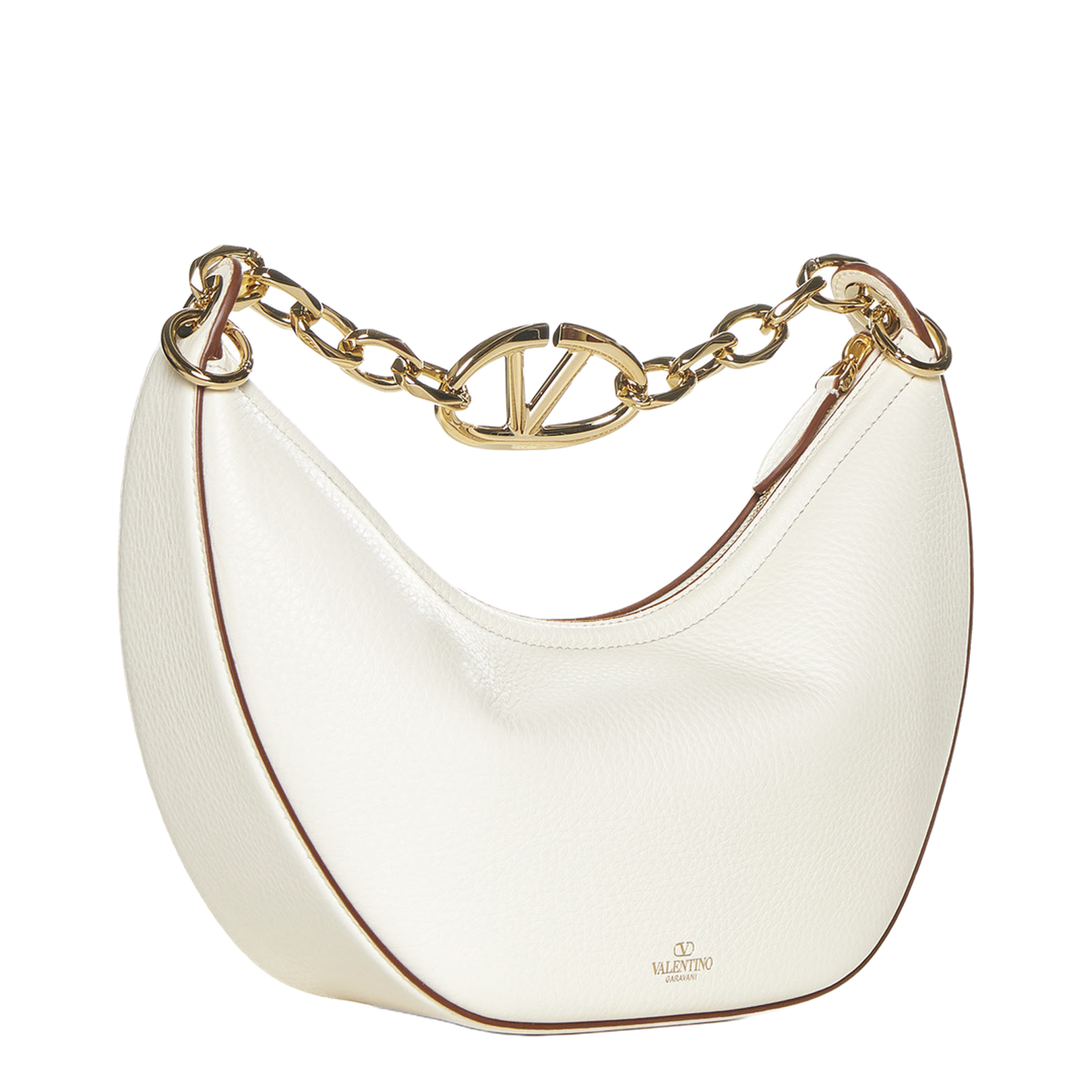 Ivory Leather Small Hobo Vlogo Moon Handbag - Image 5