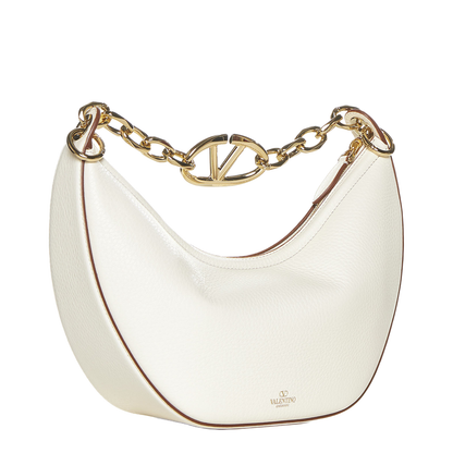 Ivory Leather Small Hobo Vlogo Moon Handbag - Image 5