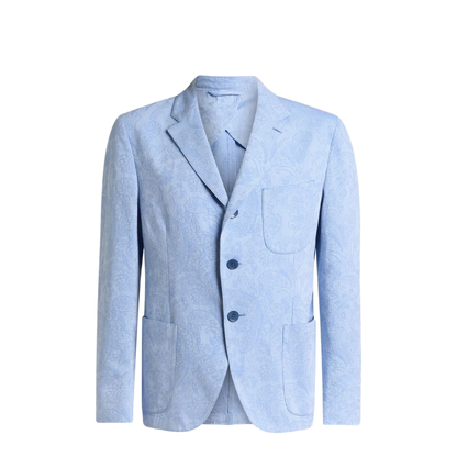 Single-Breasted Striped Cotton Jacket with Floral Paisley Motif - Image 1