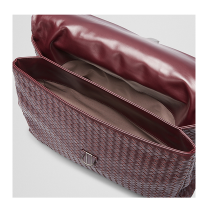 Intrecciato Large Leather Briefcase - Burgundy - Image 4