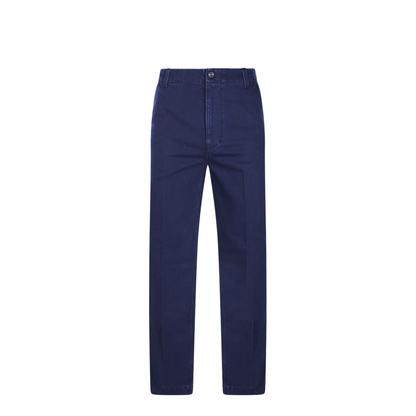 Washed Denim Pant with Embossed Label in Dark Blue - Image 1
