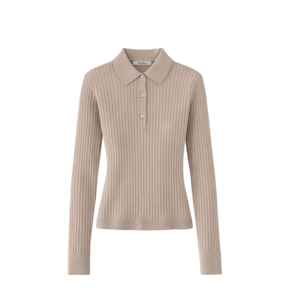 Ribbed Collared Polo Top - Image 1