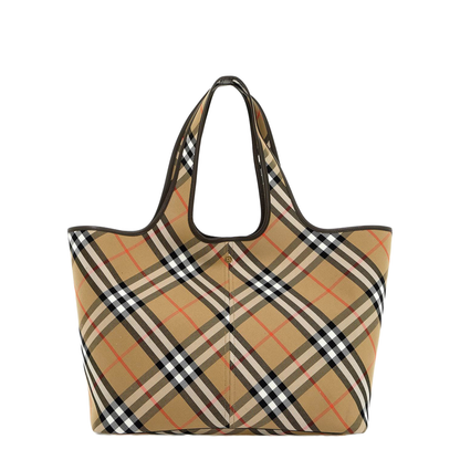 Check Medium Cotton Tote - Sand Beige - Image 1