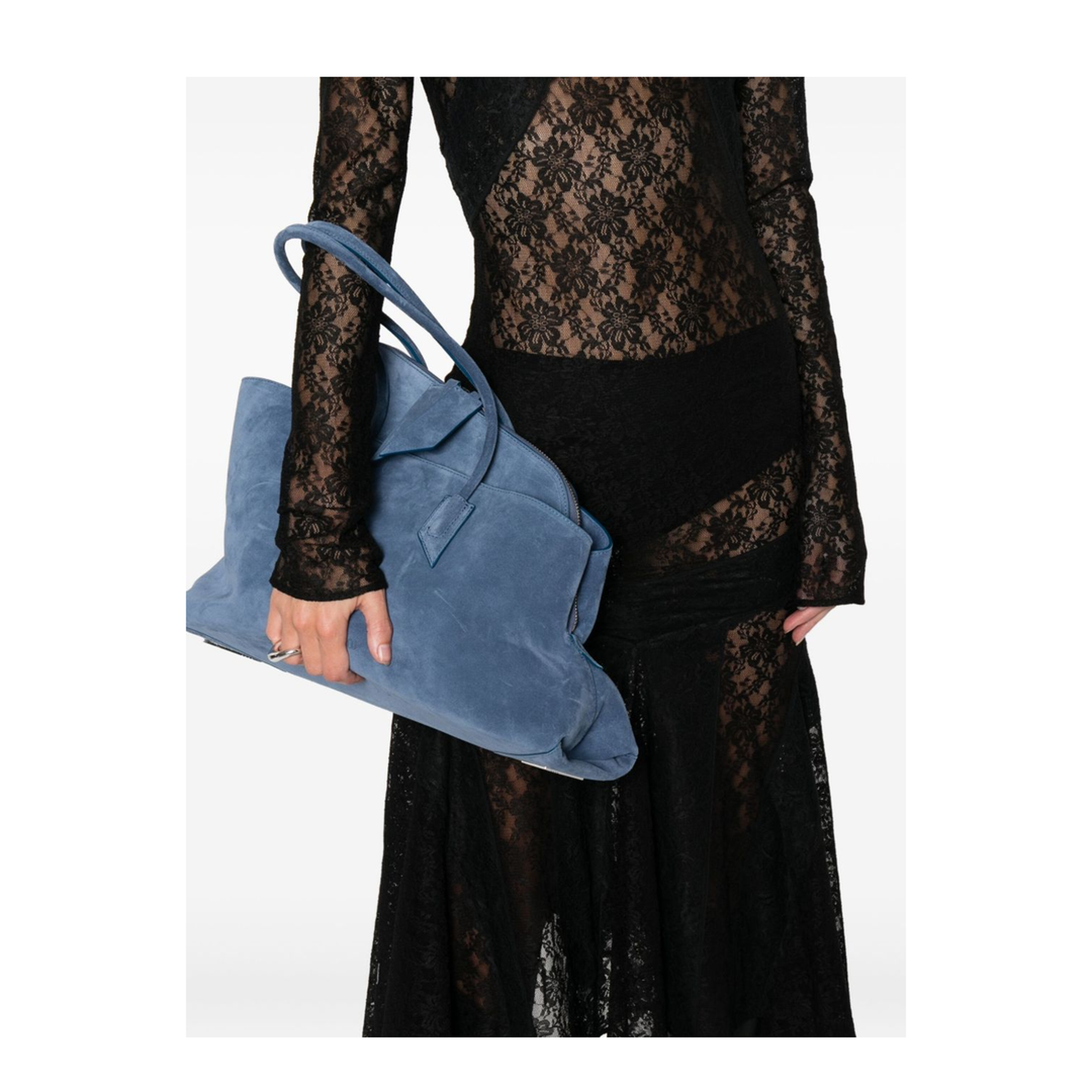 La Passeggiata Medium Suede Top Handle Bag - Sapphire Blue - Image 2