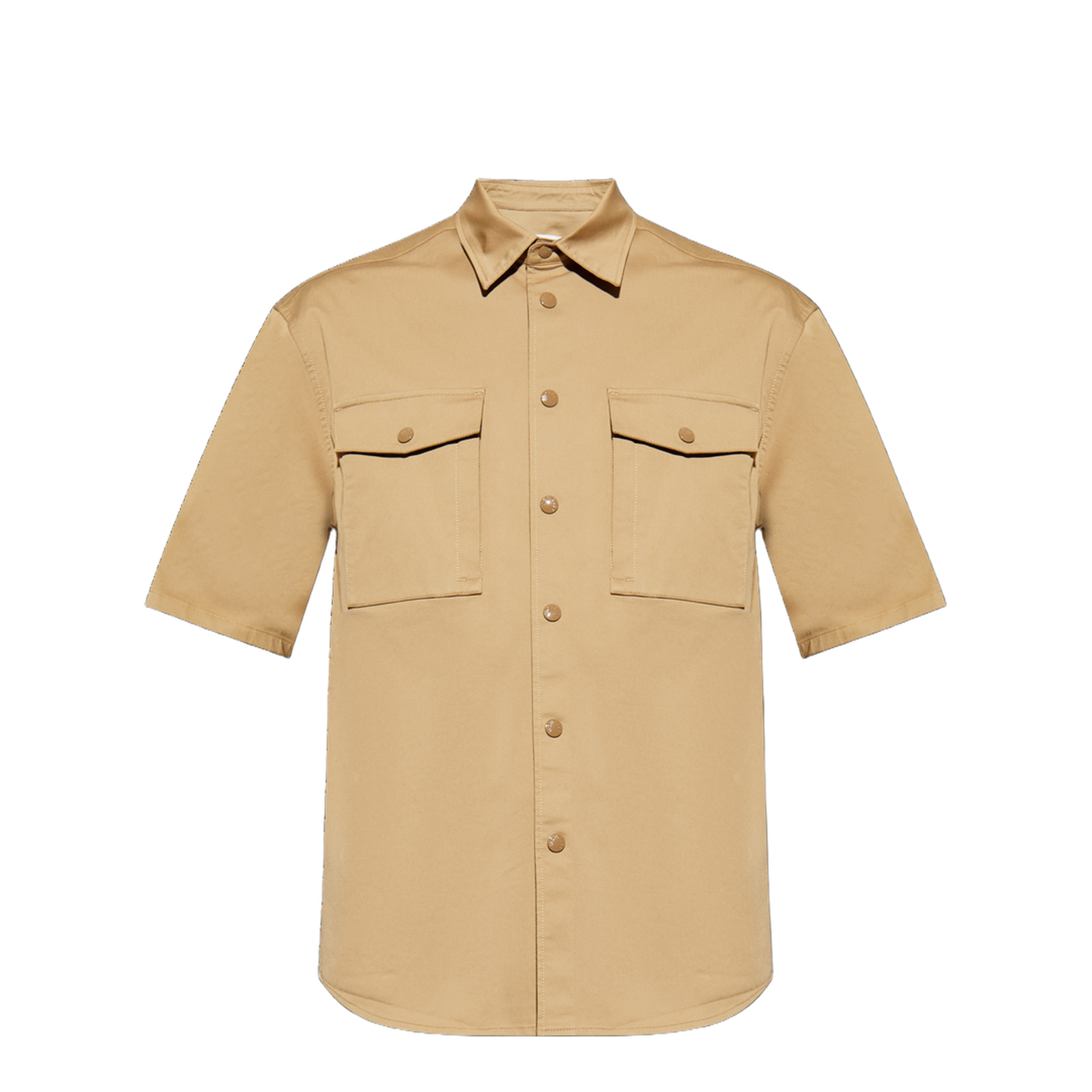Beige Cotton Gabardine Short Sleeve Shirt - Image 1