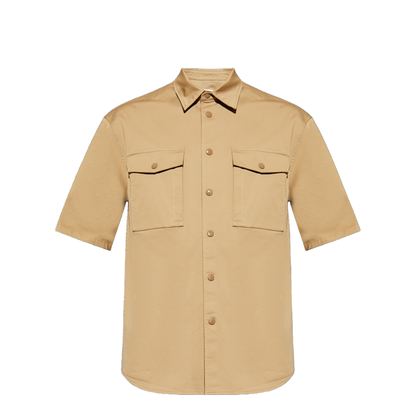Beige Cotton Gabardine Short Sleeve Shirt - Image 1