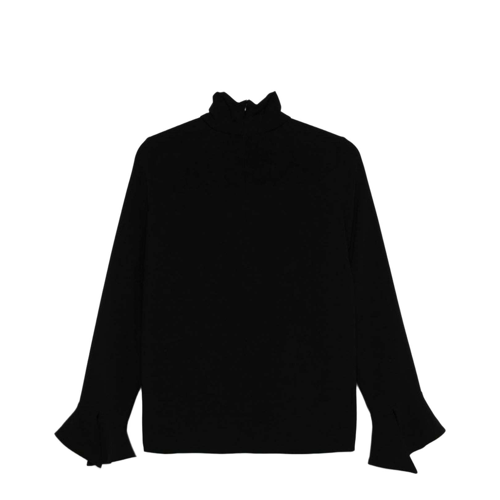 Casual Flared Cuffs High Neck Top In Black - Image 2