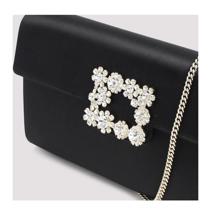 Flower Buckle Silk Handbag Black - Image 3