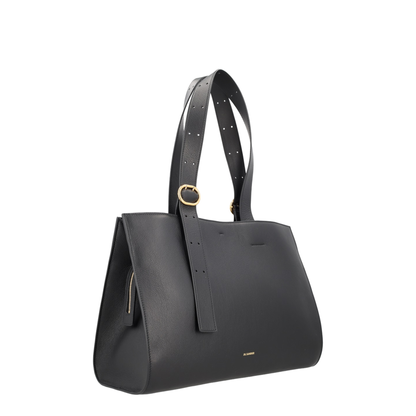 Black Leather Shopping Bag - Image 2