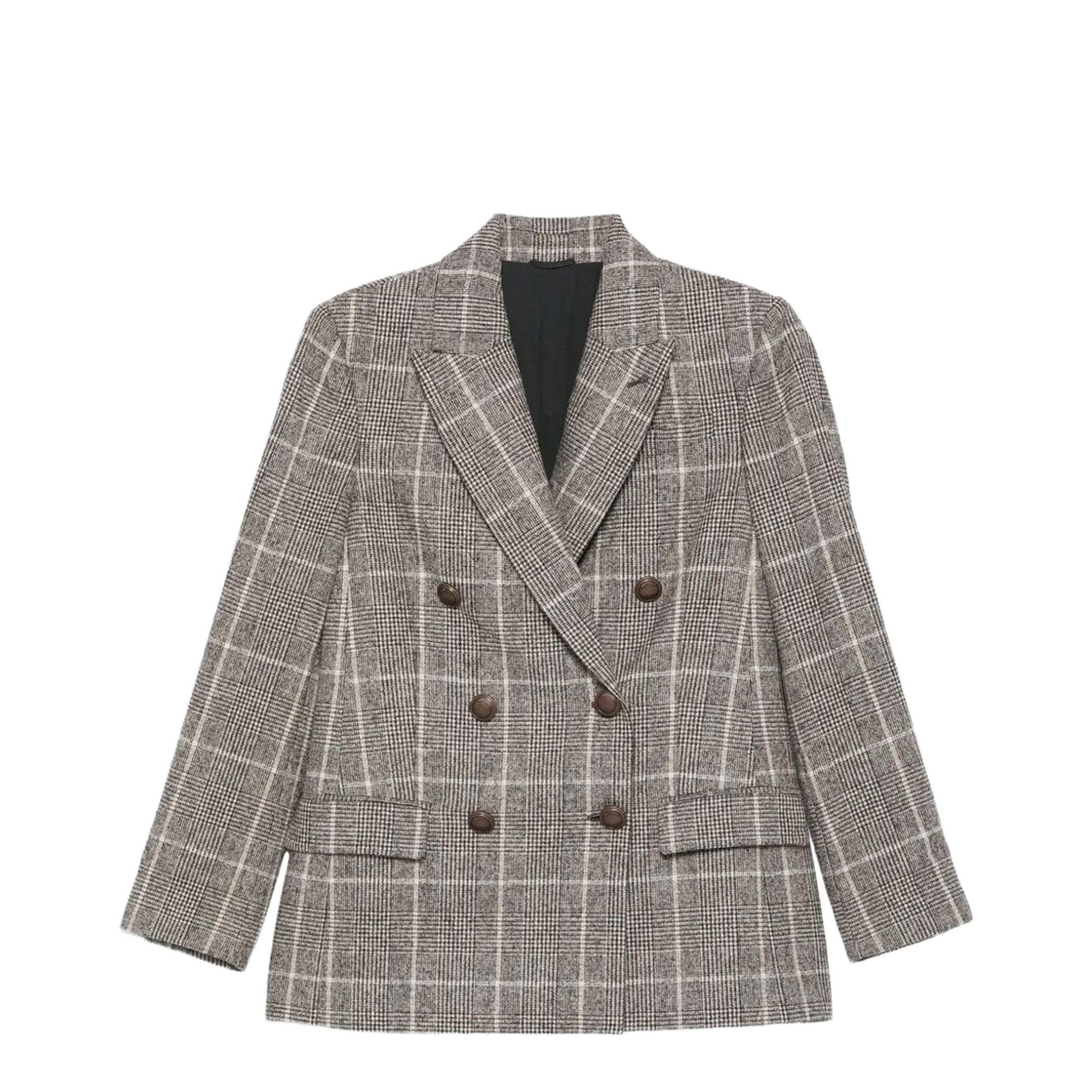Alpaca and Wool Prince of Wales Double-Breasted Blazer with Monili - Image 1