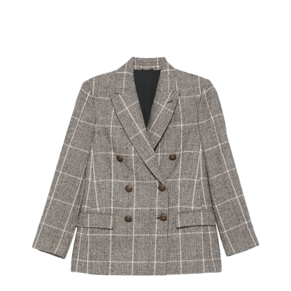 Alpaca and Wool Prince of Wales Double-Breasted Blazer with Monili - Image 1