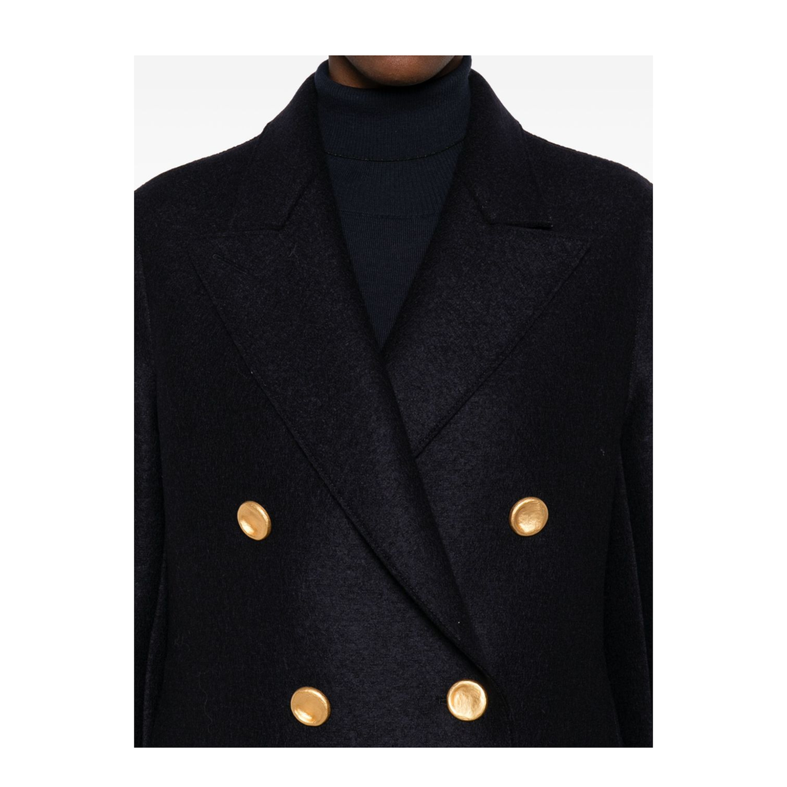Navy Blue Gold-Button Double-Breasted Coat - Image 2